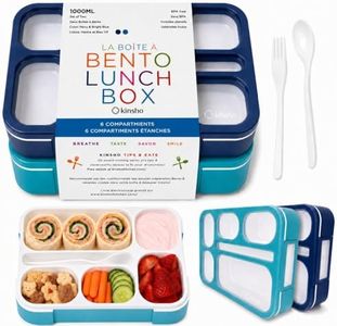 Bento-Box Lunch Boxes for Kids, Boys, Adults. Leakproof Lunch Set, Bentoboxes for School or Work. Portion Containers. BPA Free. 6 Compartments. Fork & Spoon. Blue & Navy Blue Large