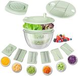 Airpro Salad Spinner Large, Vegetables Fruits Wash Spinner Bowl,Lettuce Spinner Dryer with 5 Blades,Egg Yolk Strainer Slicer Shredder for Kitchen Colander,Pasta and Fries Spinner-5.3 Qt（Green-White）