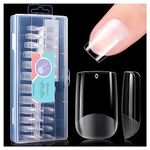 Gelike ec Short Nail Tips 240PCS Clear Nail Tips Kit for Soak Off Nail Extension, Pre-Buff PMMA Soft Gel Nail Tips Break Resistant Full Cover Gel Nail Tips Resin Fake Nails Tips 12 Sizes-SHORT SQUARE