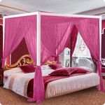 Rose Red Canopy Bed Curtains, 4 Corner Post Bed Canopy for Girls & Adults, Top Luxurious Bed Drapes for Bedroom Decoration, 4 Openings, 100% Ripstop Polyester, Easy Installation