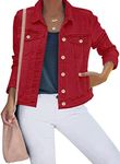 luvamia Women's Basic Button Down Stretch Fitted Long Sleeves Denim Jean Jacket, A True Red, Small,(LV-8E-WT-A168_AOC-S)