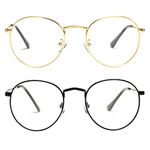 Pro Acme Classic Round Metal Clear Lens Glasses Frame Unisex Circle Eyeglasses (2 Pairs | Gold + Black)