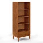 SIMPLIHOME Harper Solid Hardwood 24 Inch Mid Century Modern Bookcase with Storage in Teak Brown, for The Living Room, Study Room and Office