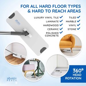 SqueezyPeasy Flat Mop and Bucket Set – 3-Chamber, 5 Microfibre Pads, 360° Rotating Head