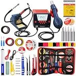 Soldering Iron and Rework Station with Wide LCD-Display Screen, Hot Air Gun, F /°C,Auto Sleep & Standby, 5 pcs Solder Tips, Solder Holder, Digital Multimeter