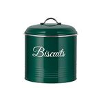 Innoteck Essentials Round Green Biscuit Tin - Decorative Kitchen Food Storage - Easy to Open Airtight Lids and Handle - Storage Tin for Your Favorite Biscuit, Cookies and Other Sweet Treats