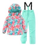 Hiheart Girls Warm Snowsuit Hooded Ski Jacket and Pants 2 Pcs Set Coral Heart 3-4