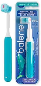 BALENE - Cepillo de Dientes de Doble Cara para Niños, Limpia el Interior y Exterior de la boca, Filamentos Antibacterianos, Cabezal Suave y Flexible, Mango Giratorio, Color Azul