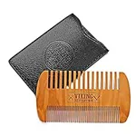 Wooden Beard Comb & Case, Dual Action Fine & Coarse Teeth, Perfect for use with Balms and Oils, Top Pocket Comb for Beards & Mustaches by Viking Revolution
