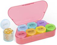 Simpolor Weekly Pill Organizer, BPA Free Medicine Organizer Rainbow 7 Day Pill Box, Daily Portable Pill Container for Pills/Vitamin/Fish Oil/Supplements (Pink)