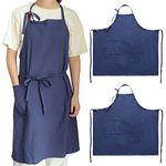 Uteynee 2 Pack Cotton Linen Aprons with Pockets for Kitchen Garden Cooking Men Women (Navy Blue）