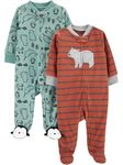 Simple Joys by Carter's Boys' 2-Pack Fleece Footed Sleep and Play, Bear/Mixed, 0-3 Months