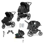 Ickle Bubba Venus Prime Jogger I-Size Travel System with Newborn Cocoon and Isofix Base (Stratus) - Black/Black/Black