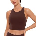 CRZ YOGA Women's Butterluxe Racer Back Padded Sports Bra - High Neck Longline Crop Top Gym Workout Tank Tops with Built in Bra Taupe 10