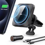 ESR Wireless Car Charger Set with CryoBoost, Compatible with MagSafe Car Charger, 36W QC 3.0 Fast Car Charger Mount, Phone Cooling Tech, Car Phone Holder for iPhone 15/14/13/12 Series, Frosted Onyx