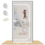 Reinforced Cat Screen Door, 32X82” Heavy Duty Pets Proof Screen Door with Bilateral Zipper, Prevent Dogs Cats Running Out from Home, Bedroom, Living Room, Kitchen Patio Door(32X82”)