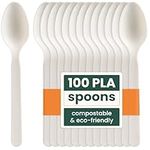 HAAGO PLA Cutlery - Eco-Friendly, Heavy Duty Cutlery for Parties, Weddings | Biodegradable, Compostable (Spoons - White 16cm / 6", 100 Pack)
