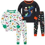 LOLPIP Dinosaurs Boys Long Sleeve Pajamas Sets 100% Cotton Pyjamas Toddler Kids PJs Size 5T Black White, 5