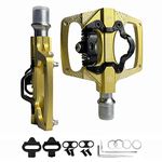 MTB Mountain Bike Pedals 9/16" Flat Platform Pedals Compatible with SPD Dual Function Clipless Pedals with Cleat Set for Mountain Spin Exercise Peloton Bike, Yellow