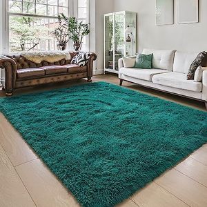 Amearea Blue and Green Shag Area Rug 4' x 5' - Luxury Soft Plush Fuzzy Carpet for Living Room, Indoor Fluffy Teal Green Large Rugs for Bedroom Nursery Non Slip Shaggy Carpets Home Decor