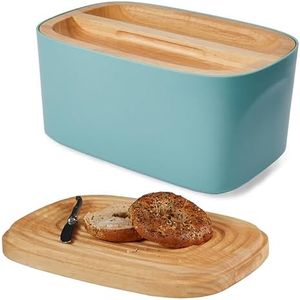 Sonder Los Angeles, Modern Bamboo Fiber Bread Box for Countertop with Reversible Wood Serving Lid, 14.25 x 9.25 x 7in, Storage Bin and Bread Container