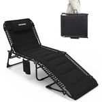 WKFAMOUT Oversized Folding Sun Lounger Cushion Reclining Chair 5 Adjustable Portable Lounge Chair Load 200KG Camping Foldable Bed with Pillow Side Pocket 200x68CM Black