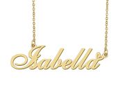 18k Gold Plated Isabella Name Necklace Heart Charm Pendant Stainless Steel Graduation Jewelry for Womens Teens 16"