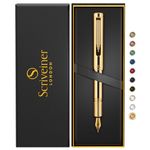 Scriveiner Gold Luxury Fountain Pen (Medium) - Award Winning - Heavy Pocket Pen, 22K Gold, German Nib & Converter, Nice Gift Pens for Men & Women