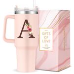 Personalized 40oz Tumbler with Handle,Customized Gifts for Women,Custom Mug Colorful Floral Letter A Insulated Cup,Monogrammed Gifts for Woman Lady Gift for Mothers Day Birthday Christmas