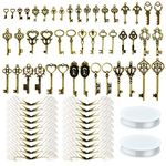 Poualss 46 PCS Vintage Skeleton Keys Charms Flying Keys With 50 Pairs Dragonfly Wings and 52 Yards Fishing Line For Jewelry Making DIY Craft, Metal