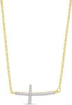 THE JEWEL ZONE White Cubic Zirconia Micro Pave Sideways Curved Cross Pendant Necklace in14k Yellow Gold Over Sterling Silver