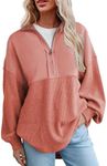 SHEWIN Womens Sweatshirts Casual Waffle Knit Half Zip Pullover Long Sleeve Tops Quarter Zip Fall Outfits Oversized Sweatshirt for Women,US 20-22(2XL),Brick Red