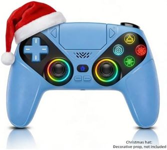 Dinosoo RGB Wireless Controller for PS5/PlayStation 5 PC, Bluetooth Controller with Turbo, Macro, Dynamic Vibration, 6-Axis Motion Control, 3.5mm Audio Jack, 1000mAh Battery, Speaker - Blue