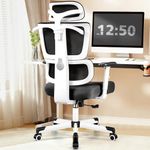 Primy Office Chair Ergonomic Desk Chair, High Back Computer Gaming Chair, Comfy Big and Tall Home Office Chair with Lumbar Support, Breathable Mesh Reclining Chair Adjustable Armrests Headrest(White)