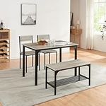 Panana 4 Seats Dining Table Set Wooden Compact Table 2 Chairs 1 Bench Set Metal Kitchen Room Furniture (Grey)