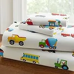 Linen Plus Sheet Set for Boys/Teens Trucks Cars Tractors Police Care Airplane Balloons White Yellow Red Green Blue Flat Sheet and Fitted Sheet and Pillow Cases Queen Size New