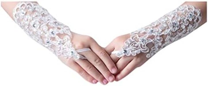 Abaodam 1 Pair of Kids Dress Lace Gloves Flower Girl Fingerless Lace Gloves Performance Gloves for Wedding, White, Medium