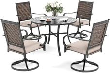 SUNSHINE VALLEY 5 Pieces Patio Dining Set for 4, Wicker Outdoor Dining Set with Round Patio Table with 1.57-1.9" Umbrella Hole & 4 Swivel Patio Chairs with Cushion, Patio Table and Chairs for Backyard