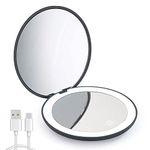 wobsion Rechargeable Compact Mirror,1x/10x Magnification Compact Mirror with Light,Dimmable Led Travel Makeup Mirror,Portable Mirror for Handbag,Purse,Handheld 2-Sided Mirror,Gifts for Girls,Black