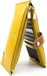 ANDOILT Women's Genuine Leather Wallet RFID Blocking Credit Card Holder Zipper Purse Cell Phone Handbag Yellow