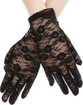 CHACKO Women Lace Gloves Tea Party Short Lace Gloves Courtesy Dressy Gloves for Wedding Dinner Party_Black