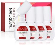 BOLASEN False Nail Glue Extra Strong(4*15ml) Super Strong Nail Glue Brush on Nail Glue for Acrylic Tips Extra Strong Acrylic Nail Glue for Broken Nails Quick Dry Professional Nail Glue for False Nails