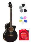 Neowood FLYMG, Acoustic Guitar with Touch Pikup, Bag, Plectrums, finger Protectors & Neowood String Set Glossy Finish (Black)