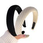 2 Pcs Wide Headbands for Women,Fashion Wool knitted headband Wide Brim Elastic Hair Hoops,Solid Color Vintage Winter Headbands for Washing Face,Sports