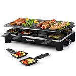 Raclette Table Grill, CUSIMAX Electric Indoor Grill, Portable Korean BBQ Grill with 2 in 1 Reversible Non-stick Plate& Natural Grill Stone, 1500W Electric Party Grill, 8 Raclette Pans& Wooden Spatulas