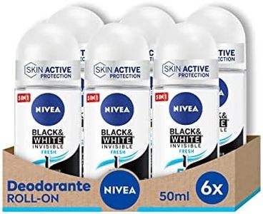 NIVEA Black & White Invisible Fresh Deodorante Roll-on 6 x 50 ml, Deo spray fresco e anti-aloni, Spray antitraspirante profumato che protegge pelle e vestiti