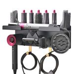 Floatant Wall Mount Holder for Dyson Styler Supersonic Hair Dryer, Nail-Free or Perforat Install, Organizer for Storage Attachments, Rack with Hooks for Accessories Nozzles Barrels Brushes