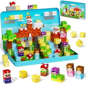 STEM MATCH Magnetic Blocks for Kids Travel : 100PCS Portable Tin & Tiles - Adventure Theme Role Play 60-Min Focus - Car Airplane Activities Ages 3-8