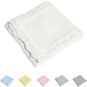 TRENDSTITCH 100% Cotton Baby Blanket Knit Lace Soft Warm Toddler Blanket,30 x 40 Inches，White