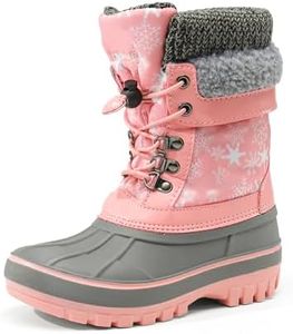DREAM PAIRS Boys Girls Snow Boots Water-Resistant Outdoor Warm Cozy Anti-Slip Mid Calf Faux Fur Lining Insulated Winter Shoes for Little/Big Kids,Size 11 Little Kid,Pink,KMONTE-1